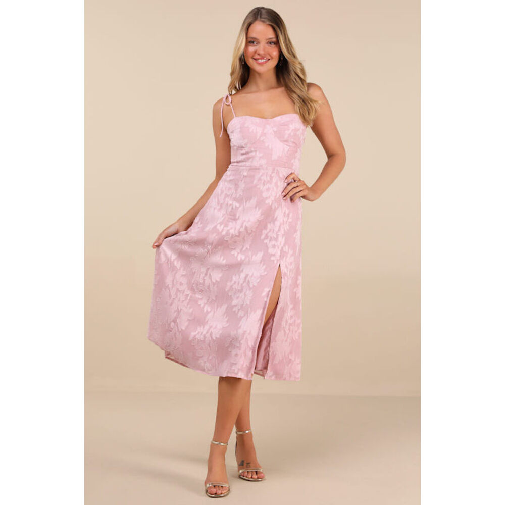 Lulus Loveliest Looks Blush Pink Floral Jacquard Tie-strap Midi Dress - Size S